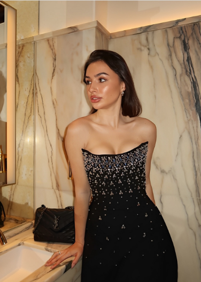Gorgeous Black Sleeveless Diamond Embellished Waist A-Line Satin Birthday Party Homecoming Dress - View 6 | FashionDia