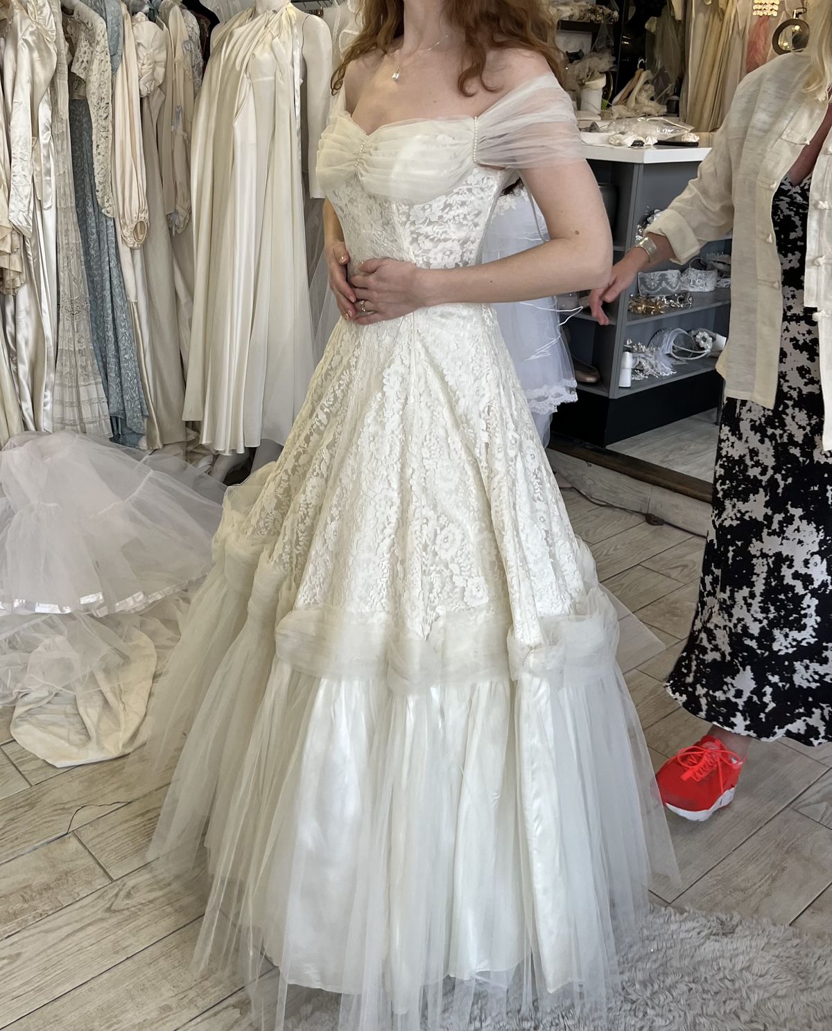 Vintage White A-line Off-shoulder Lace Long Prom Dress Evening Dress