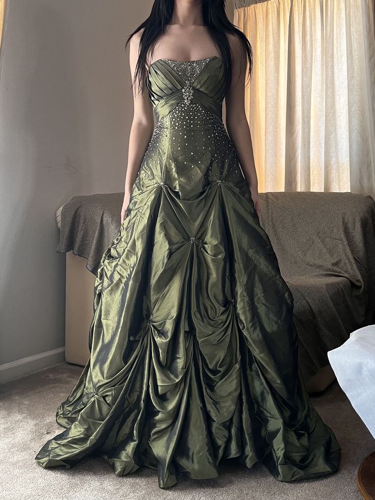Vintage Blue A-Line Strapless Satin Long Prom Evening Dress - View 2 | FashionDia