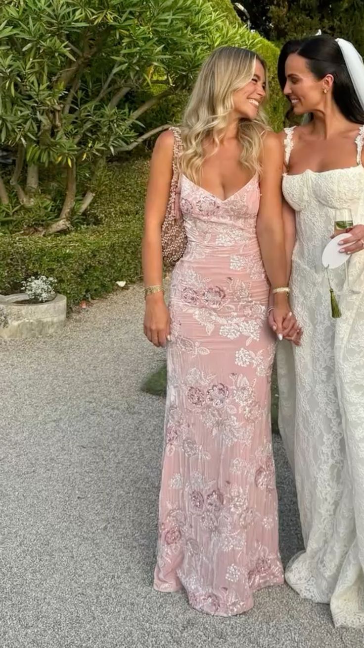 Sweet Pink Floral Mermaid Deep V Halter Sequined Long Prom & Evening Dress - FashionDia