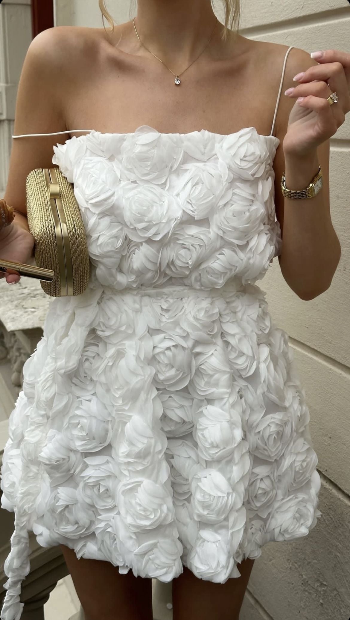Sweet White Tube Top Suspenders Three-dimensional Flower A-Line 17th Birthday Homecoming Dress - View 2 | FashionDia