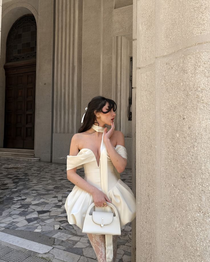 Elegant White Off-the-shoulder Deep V Bud Satin 17th Birthday Homecoming Dress - FashionDia
