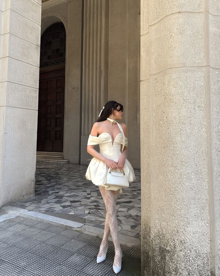 Elegant White Off-the-shoulder Deep V Bud Satin 17th Birthday Homecoming Dress - View 3 | FashionDia