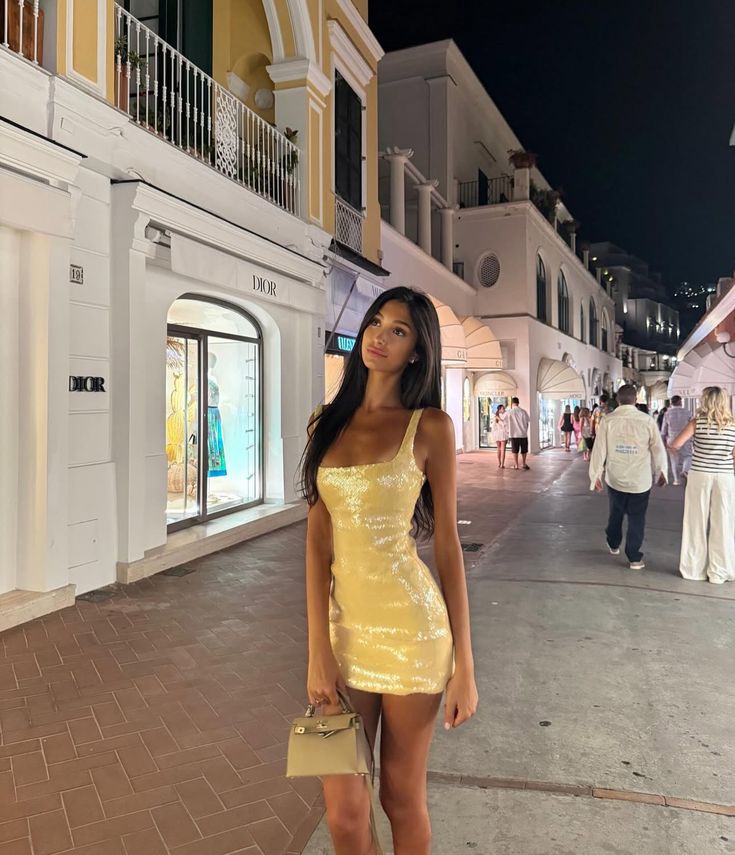 Shining Bright Yellow Square Neck Sequined Slim Fit Hip 17th Birthday Homecoming Dress