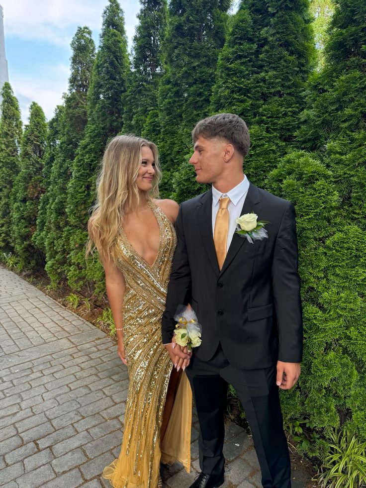 Luxury Golden Mermaid Deep V-neck Strap Slit Sequin Long Prom Dress Evening Dress