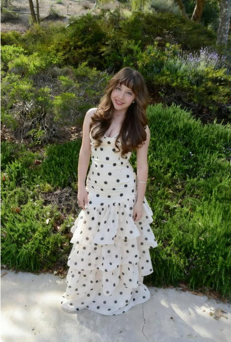 Sweet Milky White Polka Dot Layered Chiffon Long Prom Dress Evening Dress