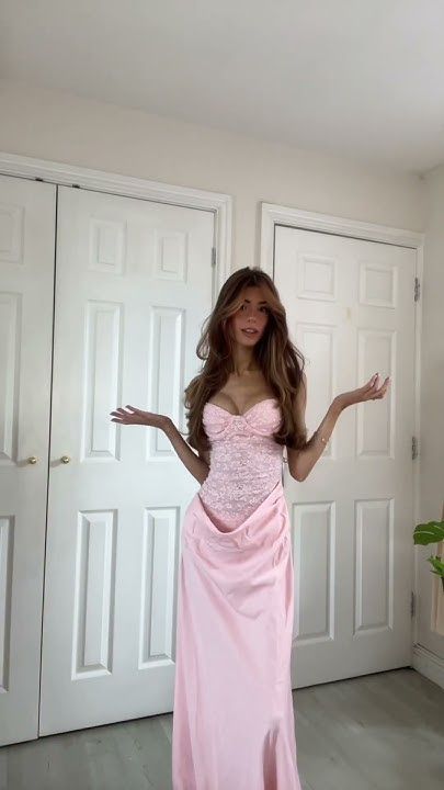Elegant Pink Mermaid Strapless Lace Satin Long Prom Dress Evening Dress Bridesmaid Dress