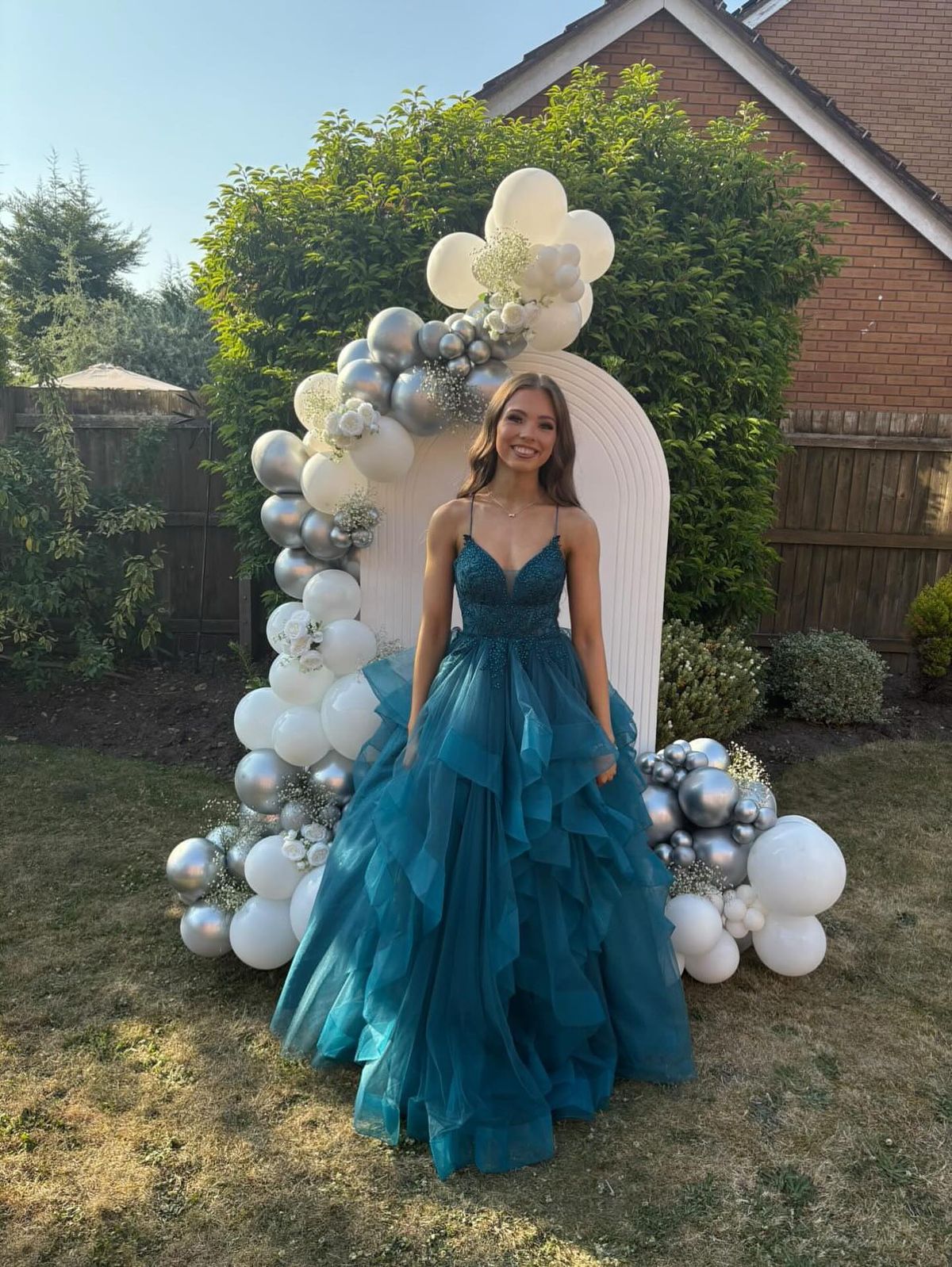 Elegant Light Blue A-line Deep V-neck Multi-layered Ruffled Tulle Long Prom Dress Evening Dress Bridesmaid Dress