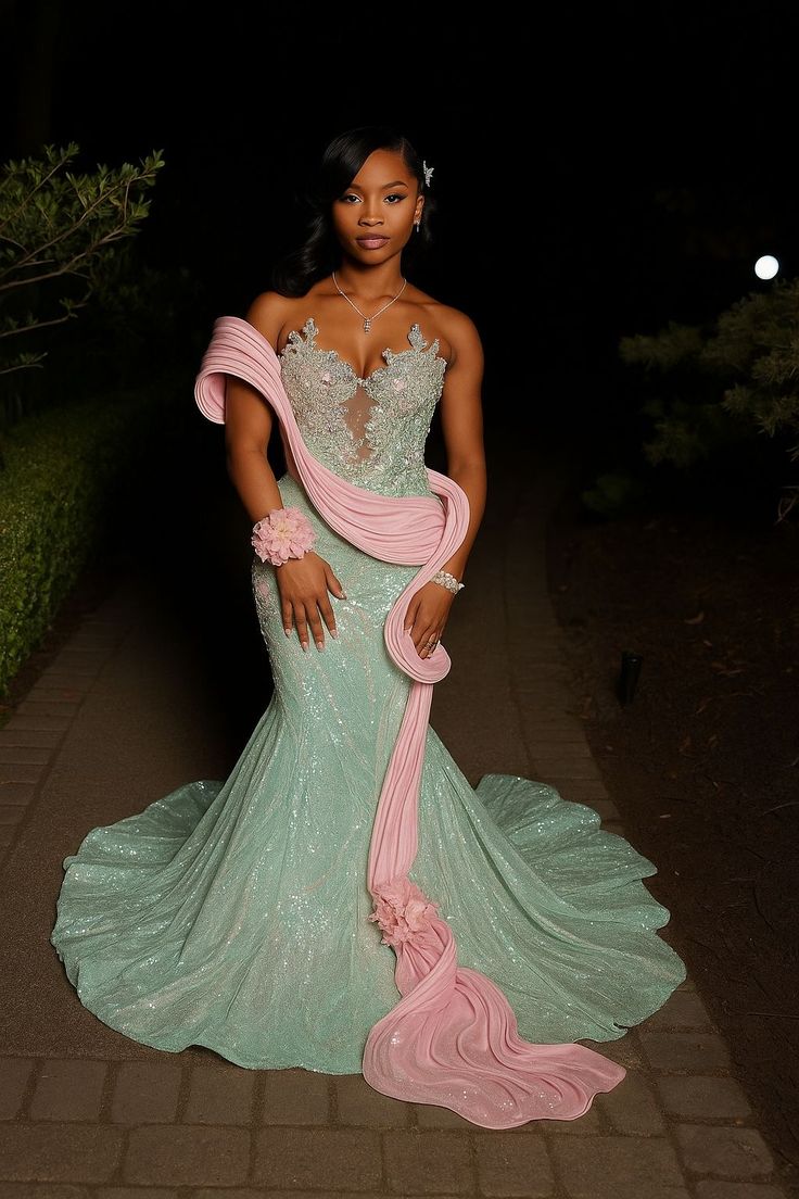 Luxurious Mint Green Mermaid Strapless Sequined Prom Dress Evening Dress