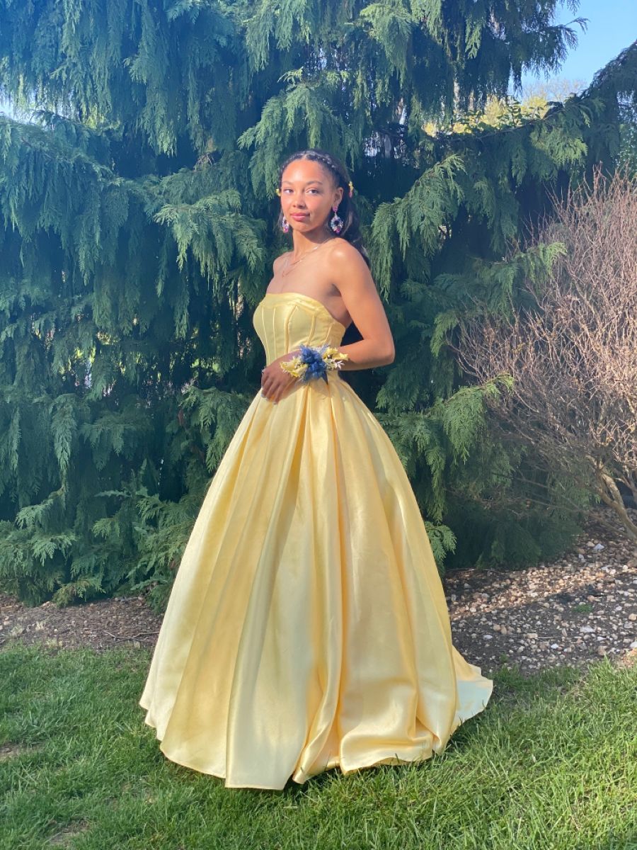 Elegant Yellow A-line Strapless Satin Long Prom Dress Evening Dress Bridesmaid Dress