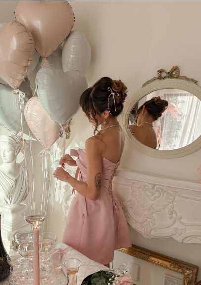 Sweet Pink Bow Waist Satin 16th Birthday Homecoming Dress cc4312