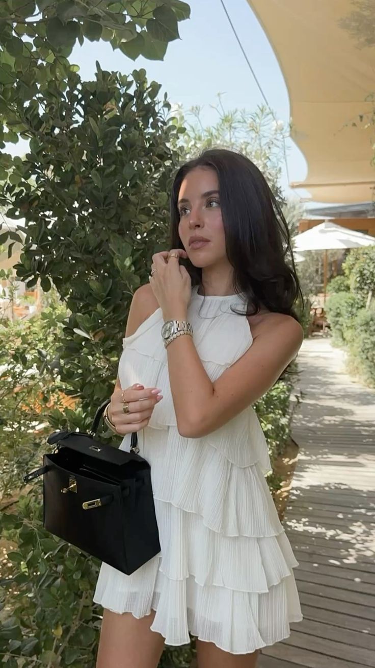 Elegant White High Collar Halter Neck Open Back Multi-layered Ruffle Skirt Chiffon 17th Birthday Homecoming Dress - View 3 | FashionDia