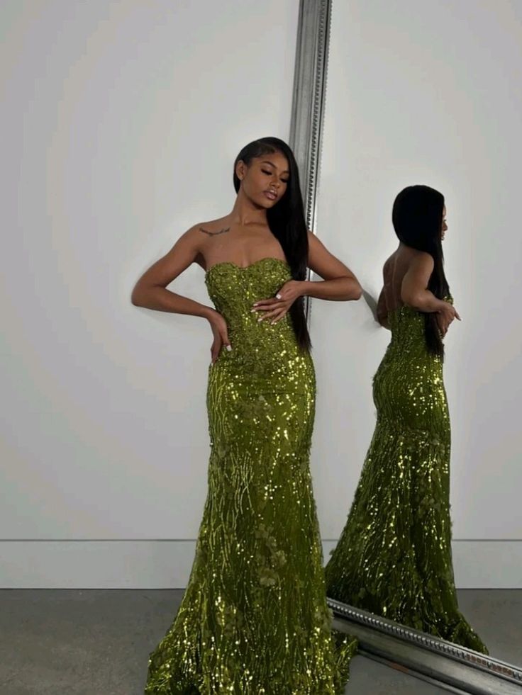 Gorgeous Green Mermaid Heart-shaped Neckline Sequined Long Prom Dress Evening Dress