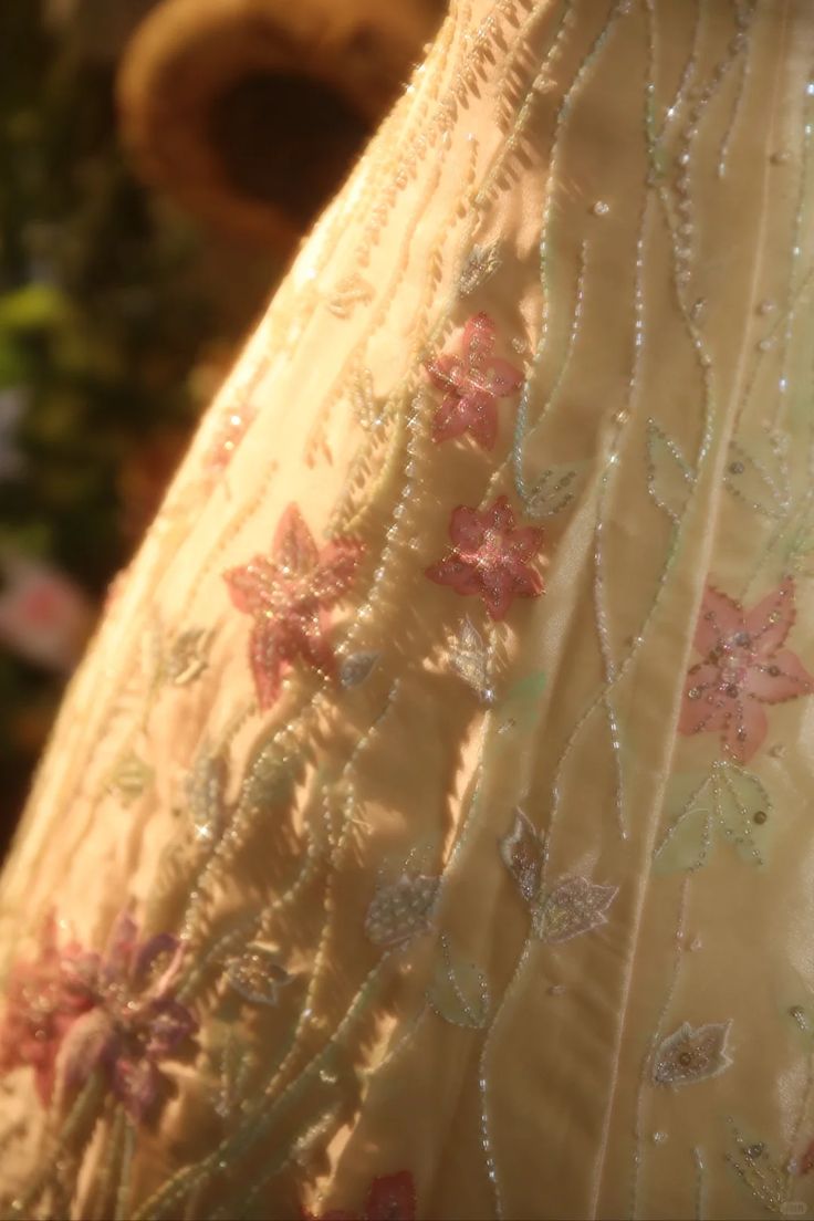 Vintage Yellow A-Line Spaghetti Strap Beaded Floral Satin Long Prom & Evening Dress - View 10 | FashionDia