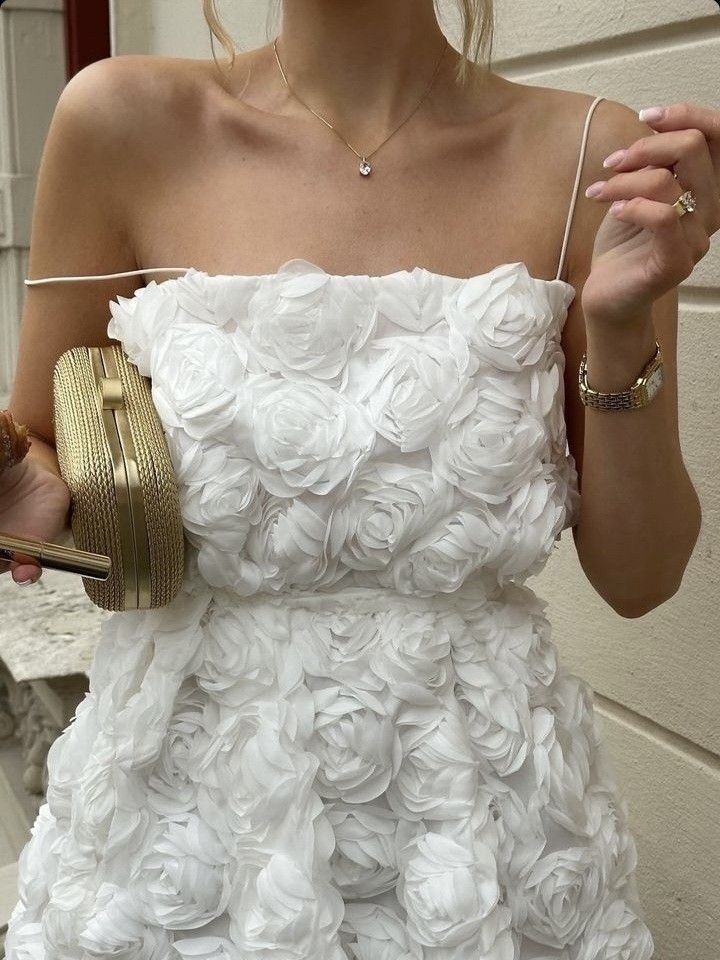 Sweet White 3D Flower Organza Birthday Party Homecoming Dress cc4325