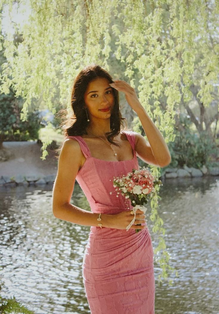 Elegant Pink Mermaid Square Neck Lace Long Prom & Evening Dress Bridesmaid Dress - View 3 | FashionDia