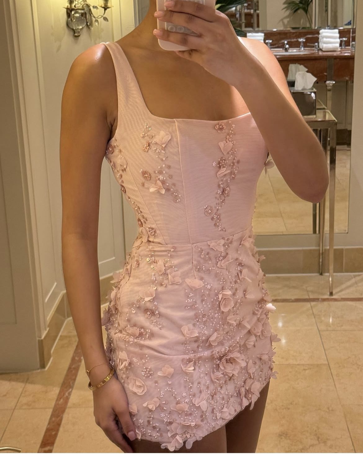 Sweet Pink 3D Floral Square Neck Slim-Fit 16th Birthday Homecoming Dress - FashionDia