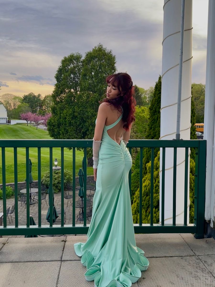 Elegant Mint Green Mermaid Crossover Backless Satin Long Prom Dress Evening Dress