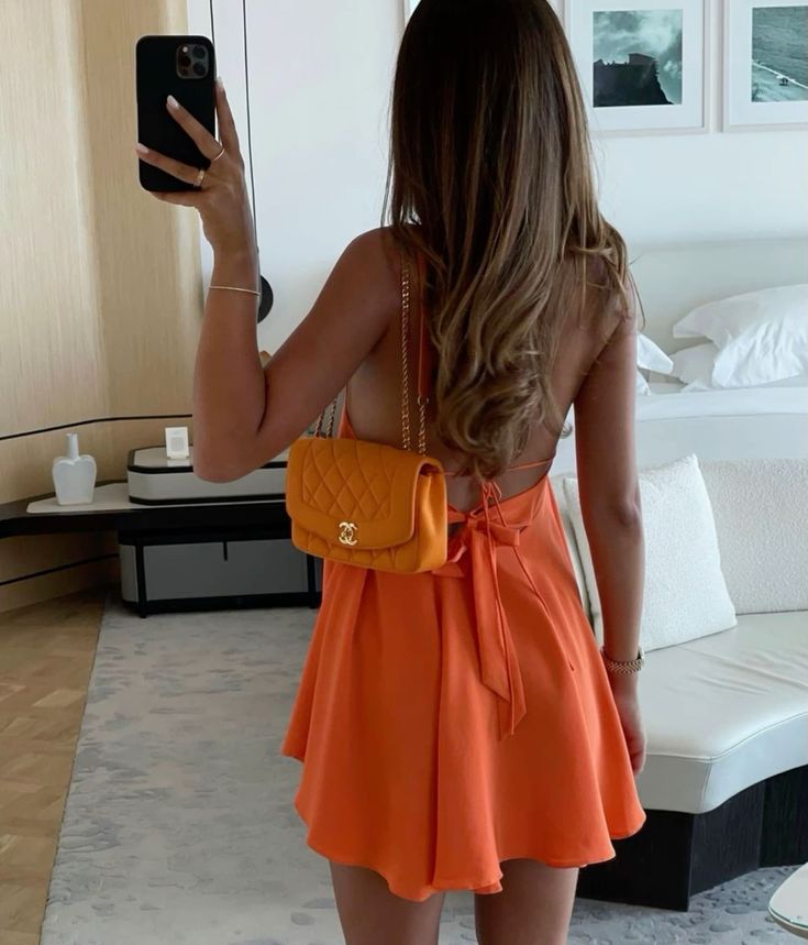 Fresh Orange Halter Neck Open Back Chiffon Birthday Party Homecoming Dress cc4337