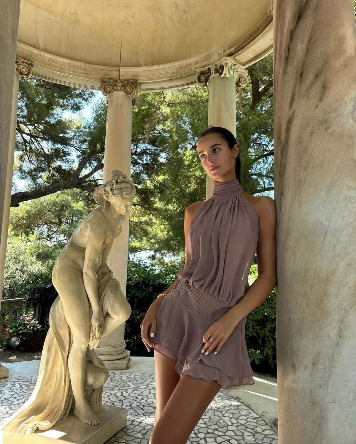 Elegant light purple high collar halter neck chiffon birthday party homecoming dress
