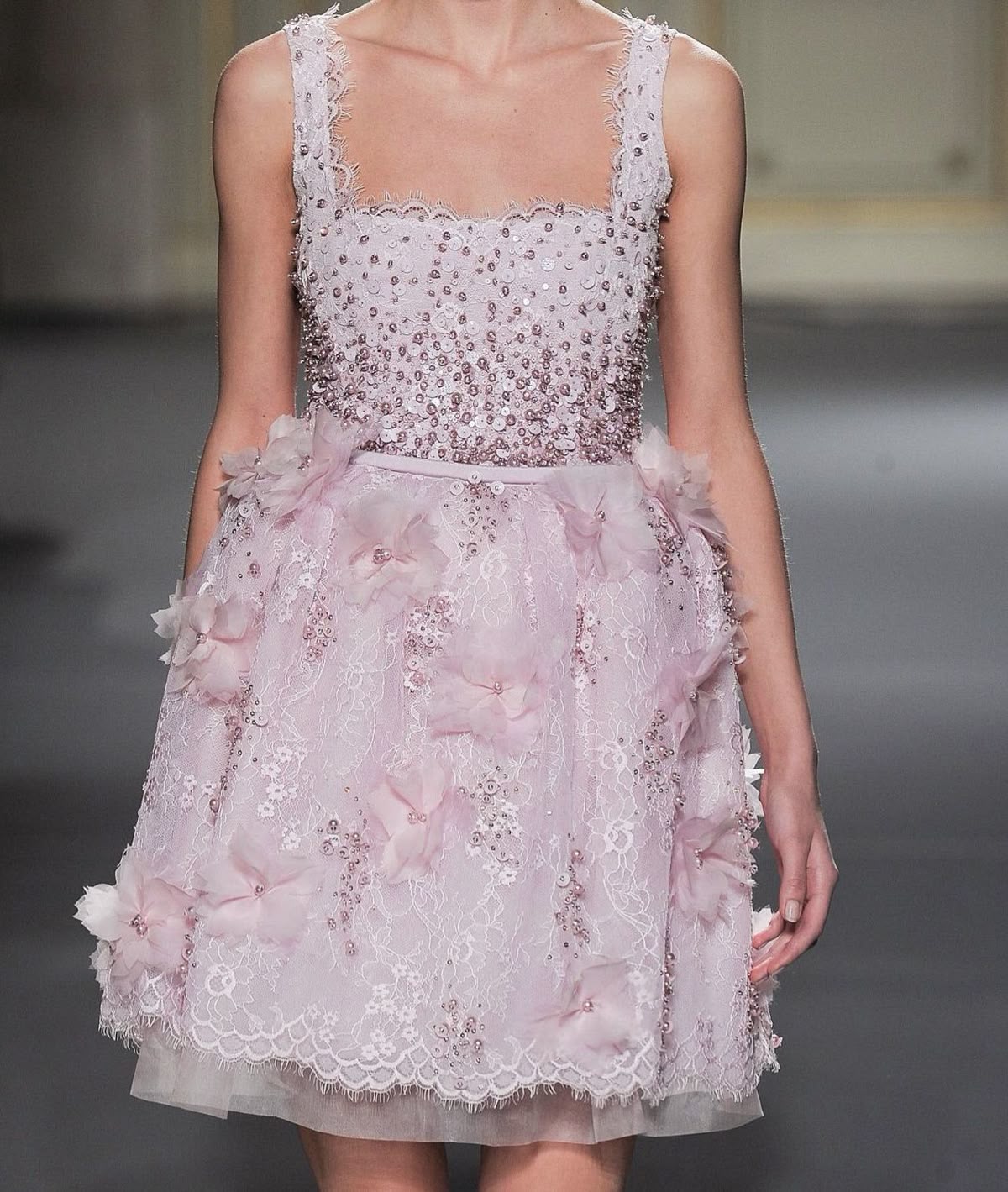 Sweet Light Pink Square Neck 3D Flower Sequin Lace Birthday Party Homecoming Dress cc4358