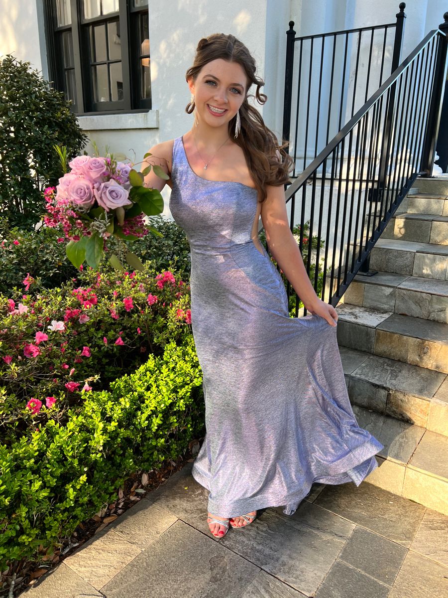 Elegant Purple Mermaid One-Shoulder Sparkling Satin Long Prom Dress Evening Dress Bridesmaid Dress