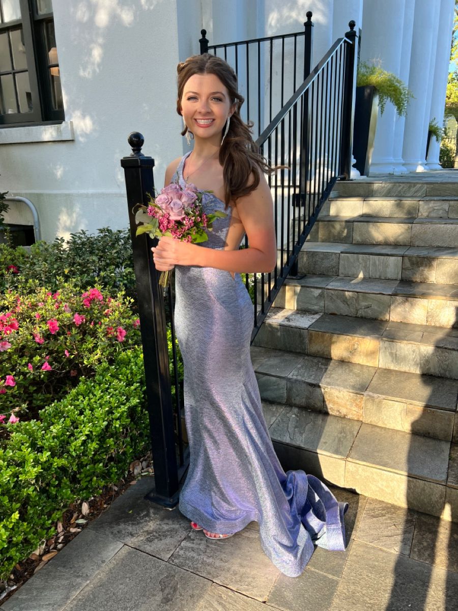 Elegant Purple Mermaid One-Shoulder Sparkling Satin Long Prom & Evening Dress Bridesmaid Dress - View 3 | FashionDia