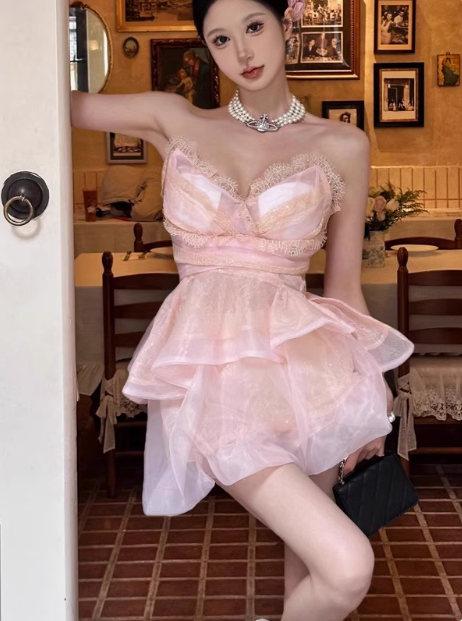 Cute Puffy Pink V-Neck Mini Birthday Dress Homecoming Dress - View 4 | FashionDia