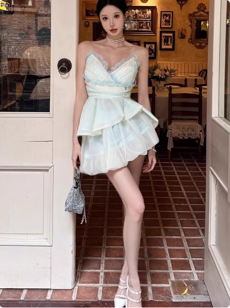 Cute Puffy Pink V-Neck Mini Birthday Dress Homecoming Dress - View 5 | FashionDia