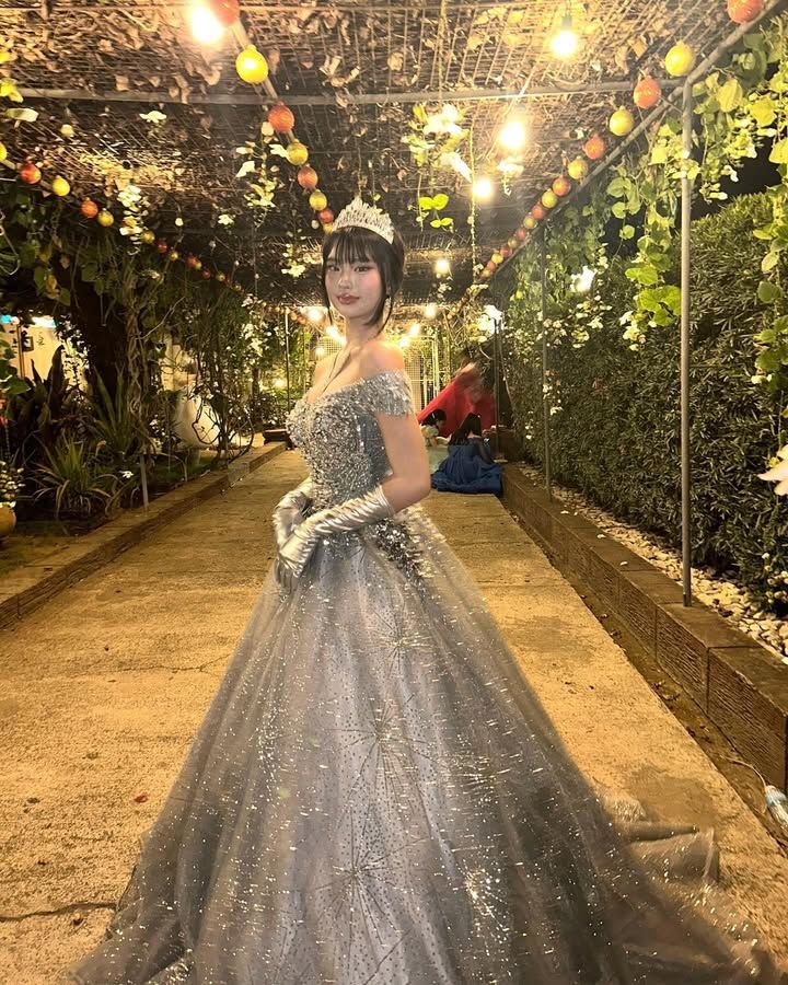 Dreamy Princess Silver-Gray Off-Shoulder Sequined Tulle Ball Gown Evening Dress Sweet 16 Dress - View 5 | FashionDia