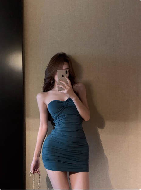 Simple Blue Sweetheart Neck Pleated Hip-hugging Slim Birthday Dress Homecoming Dress - View 4 | FashionDia