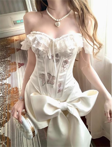 Designer Bow Herringbone Tube Top Satin 17th Birthday Homecoming Dress