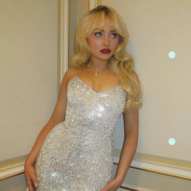 Shiny And Beautiful White Sling Sequined V-Neck Slim-Fit Hip 17th Birthday Homecoming Dress - View 4 | FashionDia