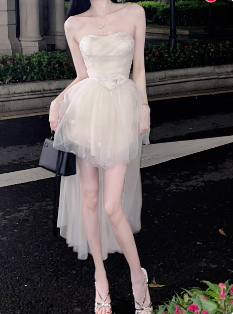 Princess Tube Top One Shoulder Tulle Train 17th Birthday Homecoming Dress