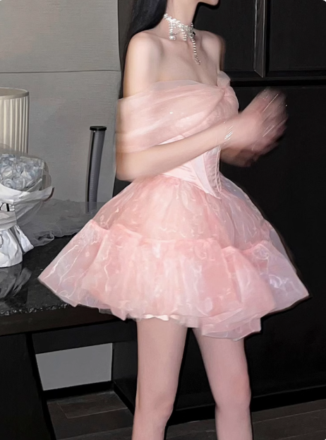 Sweet Pink Tulle Birthday Dress Tulle Puff Homecoming Dress