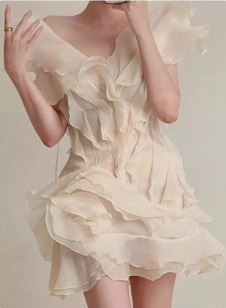 Design Ruffled V-Neck One-Shoulder Chiffon 17th Birthday Homecoming Dress - FashionDia