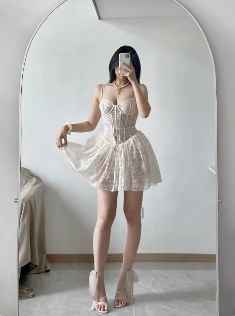 Sexy Lace Suspender Princess Dress Fishbone A-Line Birthday Dress Homecoming Dress - View 3 | FashionDia