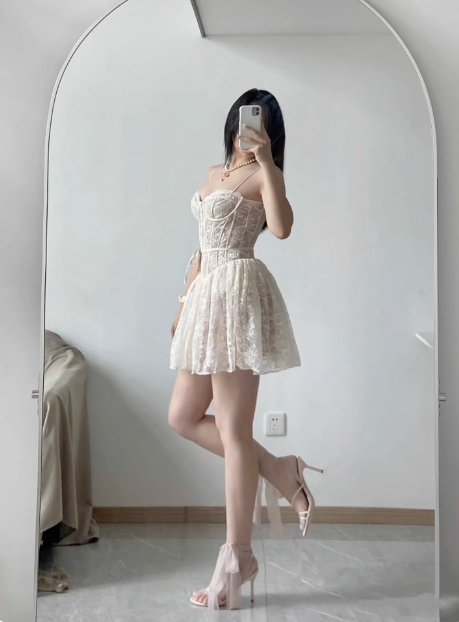 Sexy Lace Suspender Princess Dress Fishbone A-Line Birthday Dress Homecoming Dress - View 4 | FashionDia