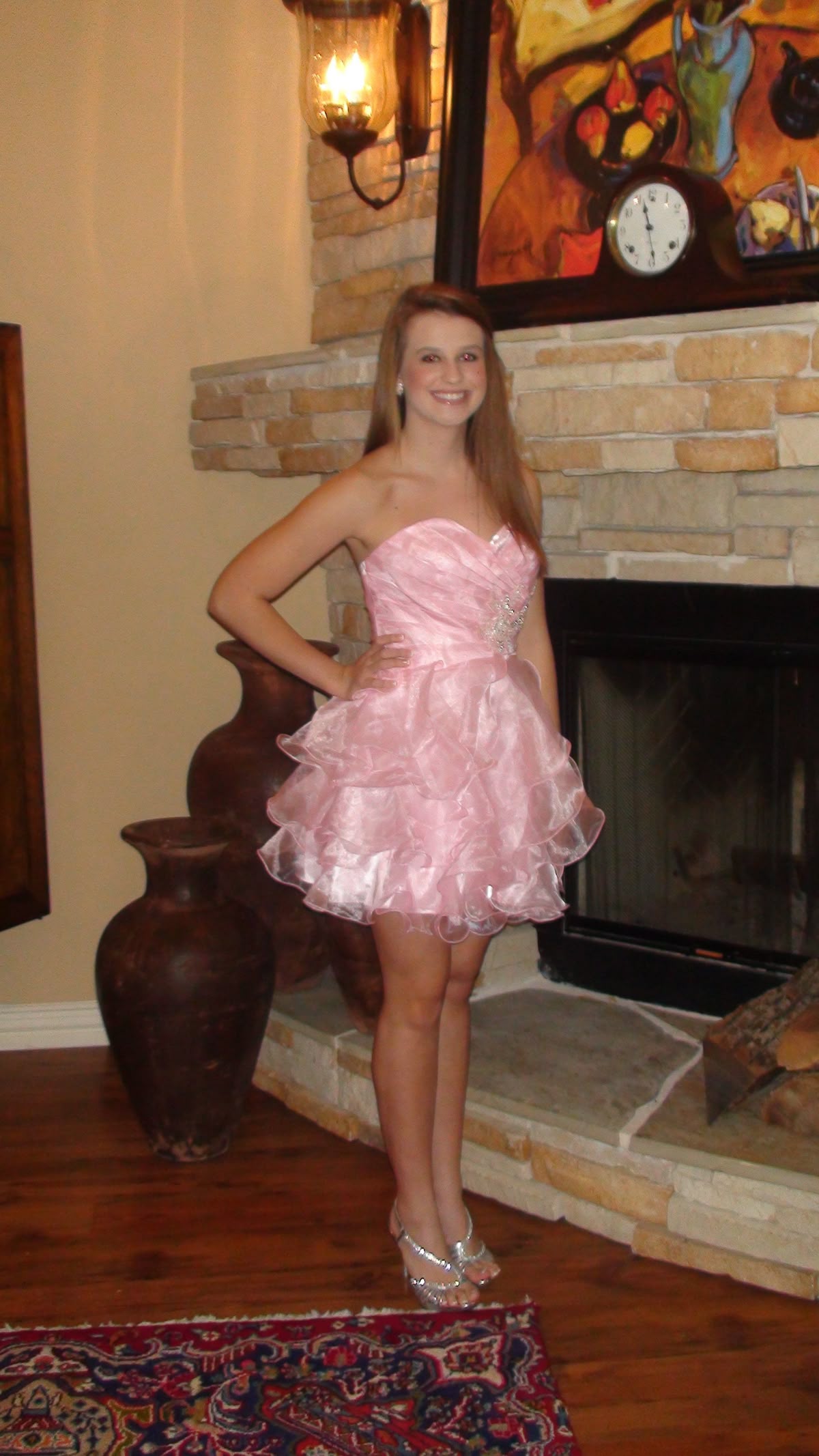 Sweet Princess Pink Rhinestone Multi-layered Ruffled Tulle A-line 16th Birthday Homecoming Dress