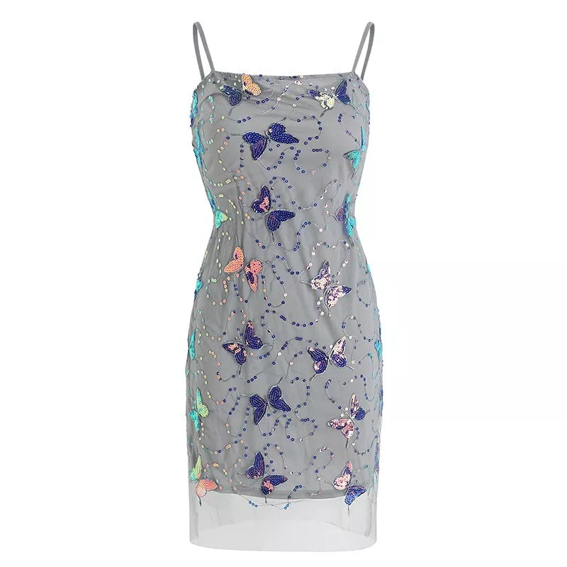 Sweet Suspenders Light Blue Bow Sequined Birthday Skirt Homecoming Dress - View 4 | FashionDia