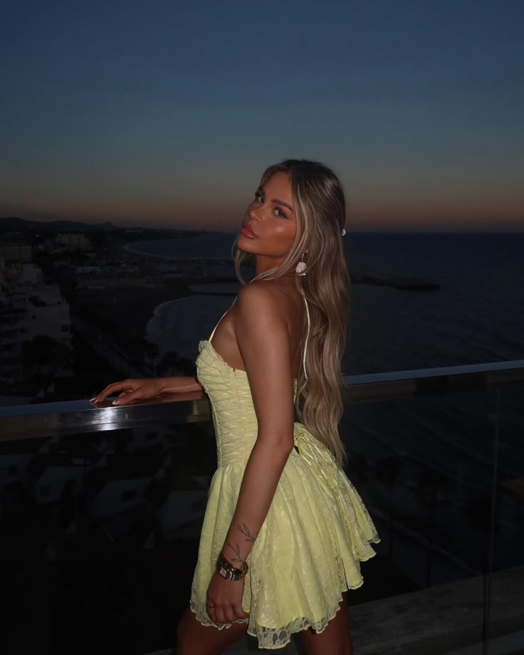 Cute Lace Halterneck Low-cut Light Yellow A-Line 17th Birthday Homecoming Dress - View 3 | FashionDia