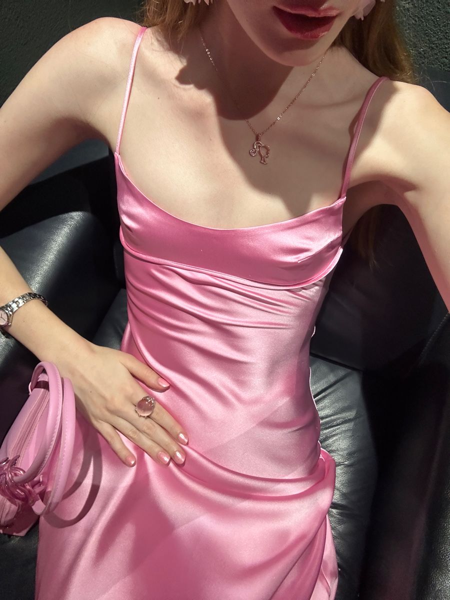 Sweet Pink Square Neck Backless Satin Fitted Long Prom & Evening Dress Bridesmaid Dress - View 6 | FashionDia