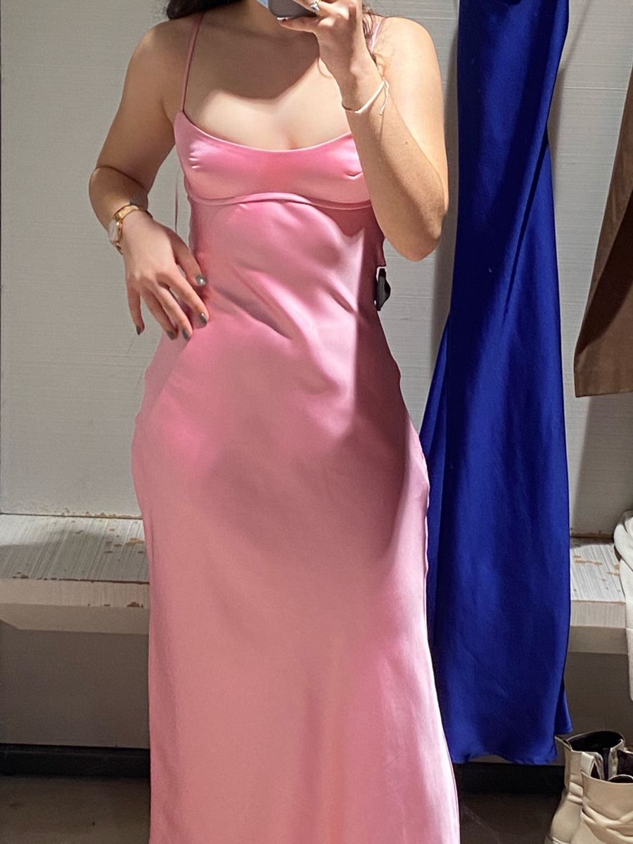 Sweet Pink Square Neck Backless Satin Fitted Long Prom & Evening Dress Bridesmaid Dress - View 7 | FashionDia