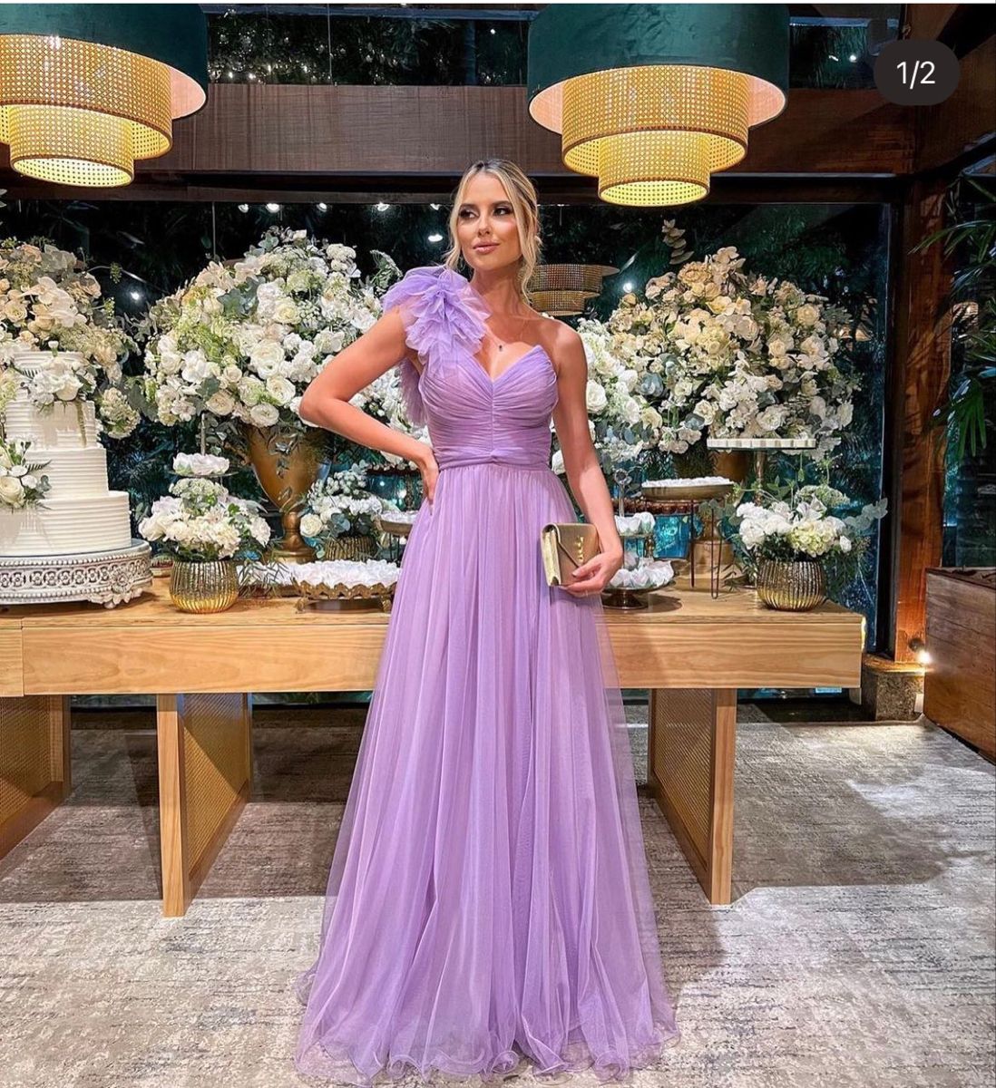 Dreamy Purple A-Line One-Shoulder V-Neck Tulle Long Prom & Evening Dress - FashionDia