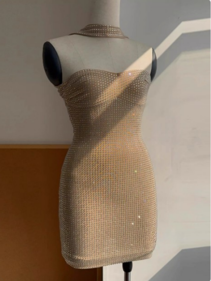 Elegant Hot Diamond Tube Top Slim-Fit Hip 17th Birthday Short Skirt Homecoming Dress - View 3 | FashionDia
