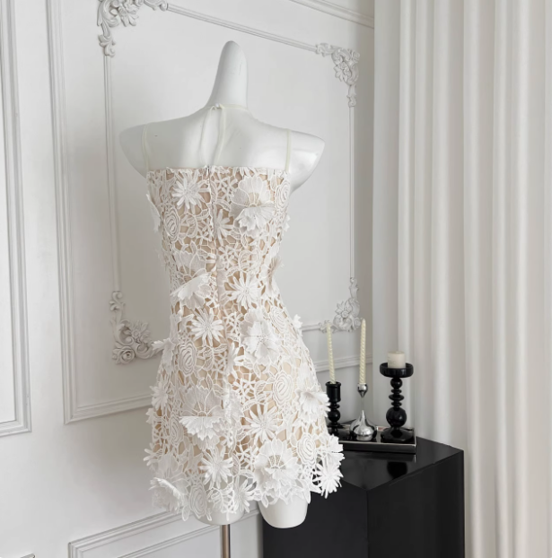 Beautiful Round Neck Mesh Splicing Sleeveless Lace Waist Birthday Skirt Homecoming Dress - View 3 | FashionDia