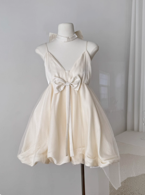 Princess Bowknot Halter Neck Sling Waist Net Tulle Puffy Birthday Party Dress Homecoming Dress - View 3 | FashionDia