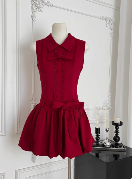 Beautiful Red Three-dimensional Flower Sleeveless Polo Collar Sleeveless Flower Bud Birthday Short Skirt Homecoming Dress