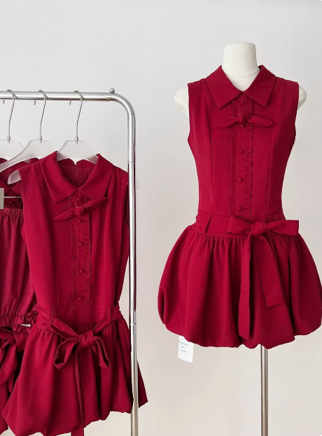 Beautiful Red Three-dimensional Flower Sleeveless Polo Collar Sleeveless Flower Bud Birthday Short Skirt Homecoming Dress - View 3 | FashionDia