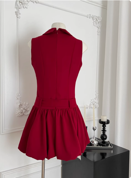 Beautiful Red Three-dimensional Flower Sleeveless Polo Collar Sleeveless Flower Bud Birthday Short Skirt Homecoming Dress - View 4 | FashionDia